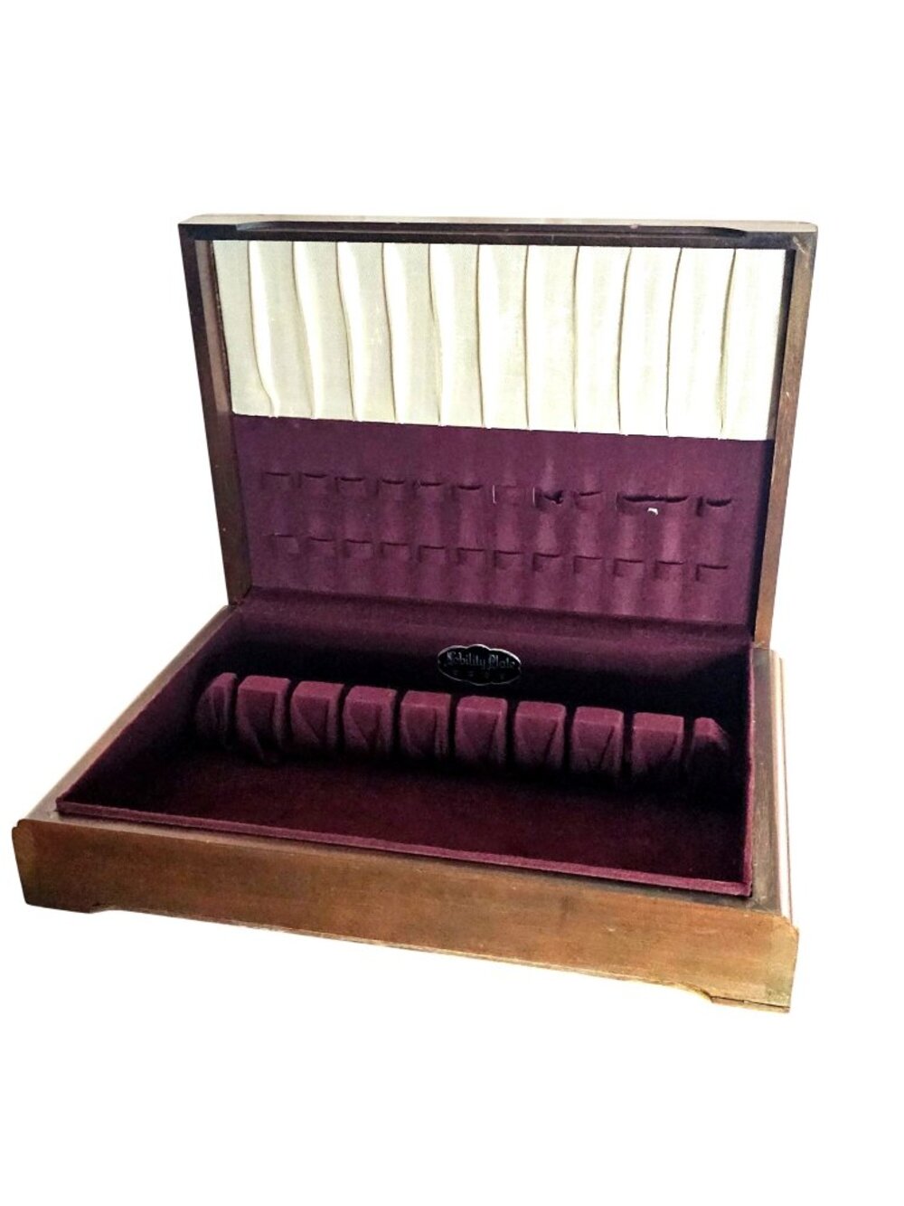 Nobility Plate Wood Silverware Chest 17" 1960s anti tarnish lined box silverplat